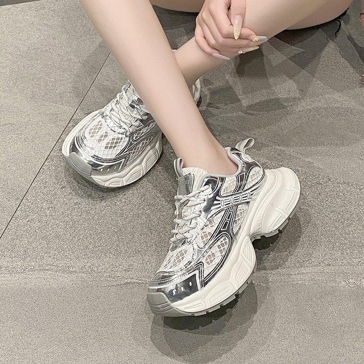 Thick-soled Thin-mesh Dad Shoes for Women In the Summer of 2025, the New European Version of Mesh Yarn, Breathable and Versatile Casual Sports Sh