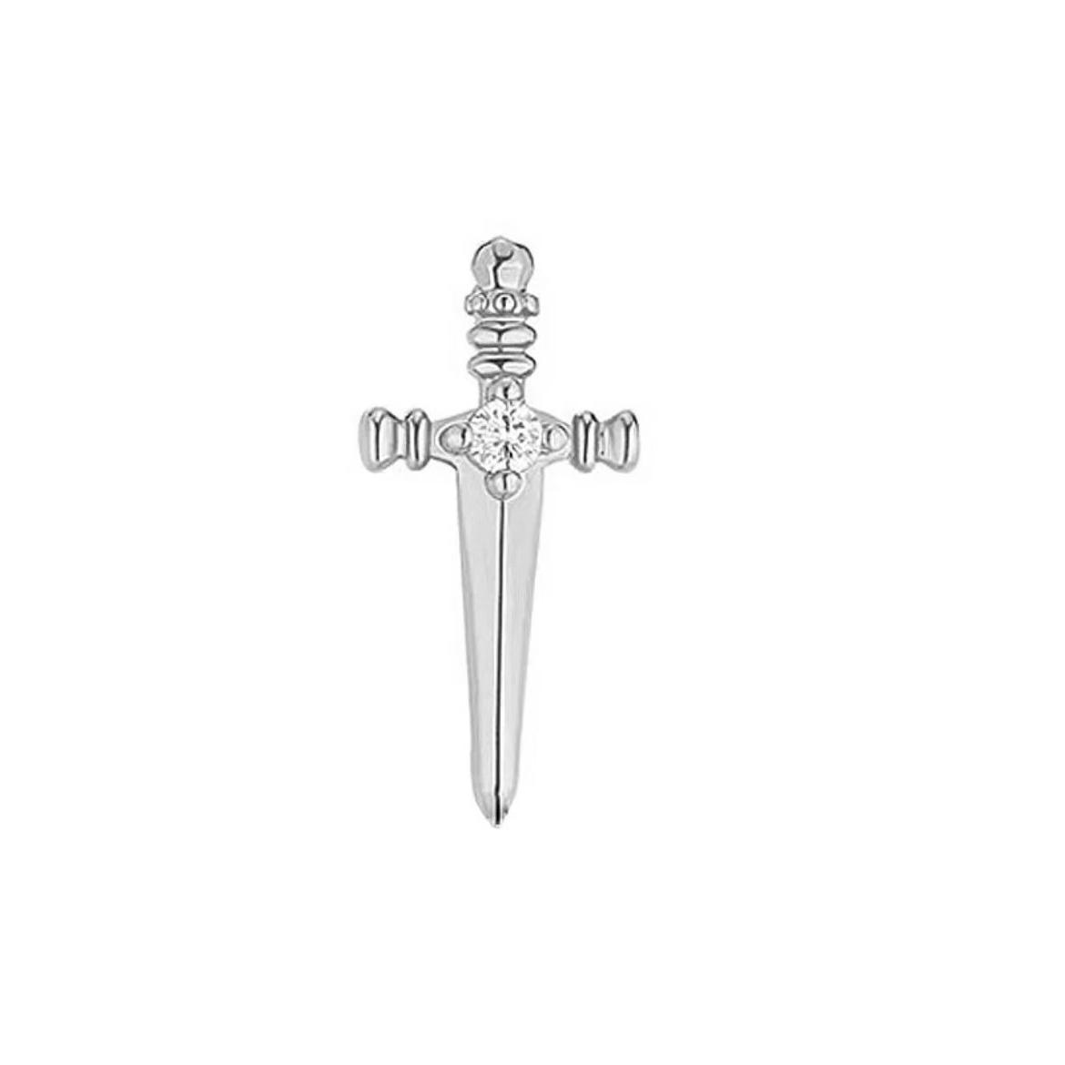 Anenjery Geometric Zircon Water Drop Cross Sword Earrings Niche Retro Temperament Exquisite Versatile Screw Earrings Jewelry Gifts белый
