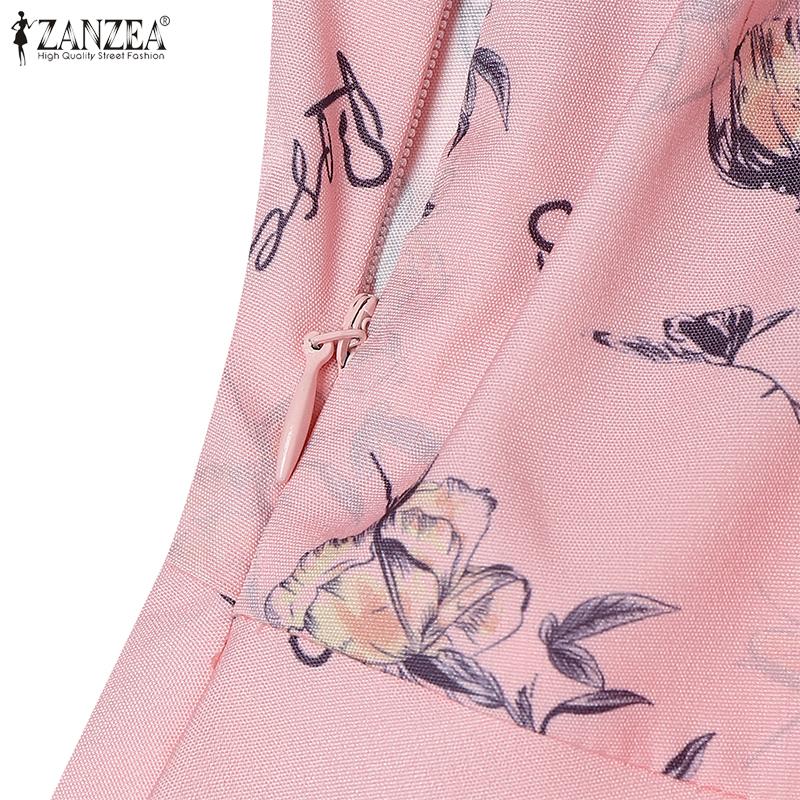 ZANZEA Womens Summer Loose Casual 3/4 Sleeve Print Dress