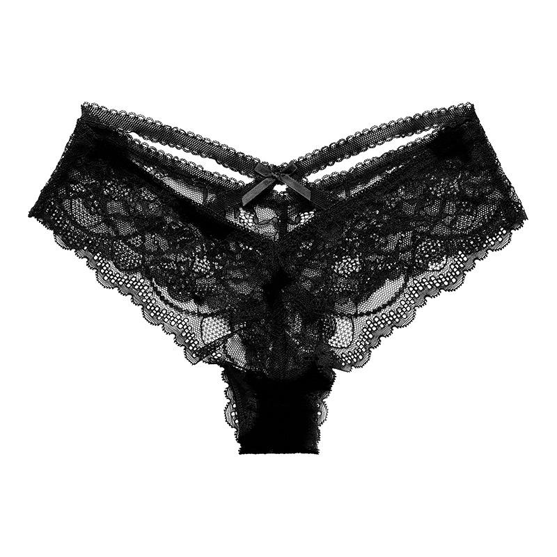 European and American Sexy Briefs, Female Lace Perspective Temptation Sports Breathable Pure Cotton Crotch Low-rise Briefs