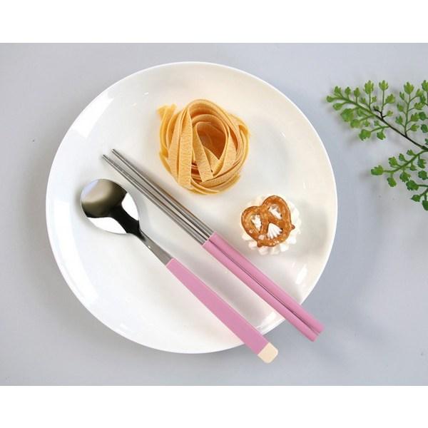 Bonaire Pastel Junior Kids Vacuum Chopsticks + Spoon + Case Set, Pink, Korean Popular Tableware