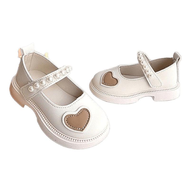 2025 New Trendy Brand Girls' Shoes Children's Foreign Style Love Rhinestone Princess Shoes Little Girl Soft Sole Single Shoes Versatile