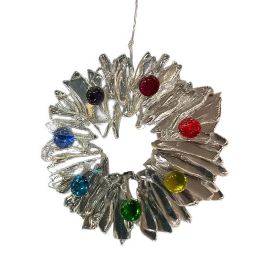 Glass Christmas Ornament Red Green Silver Wreath/Tree Hanging Decoration for Holiday Home Party Decor