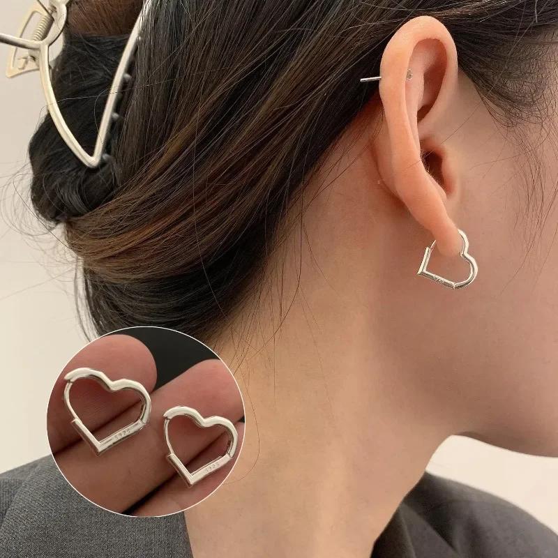 Korea Trendy Classic Silver Hollow Out Heart Hoop Earrings for Women Cute Sweet Drop Dangle Earrings Jewelry Gift