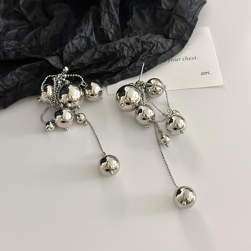 Long Tassels Round Metal Ball Pendant For Women European American Style Dangle Earrings Party Jewelry