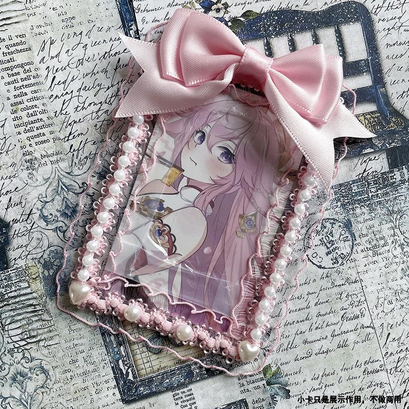 1 Pièce 3 Pouces Volant Kpop Porte-Présentation de Photocard Doux Mode Coréenne Nœud Housse de Protection pour Carte Photo Fournitures Étudiant Cadeau