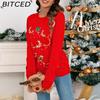 BITCED Weihnachtsstrickwaren für Damen Herbst/Winter Rentier bestickt Bezaubernder weihnachtlicher Strickpullover