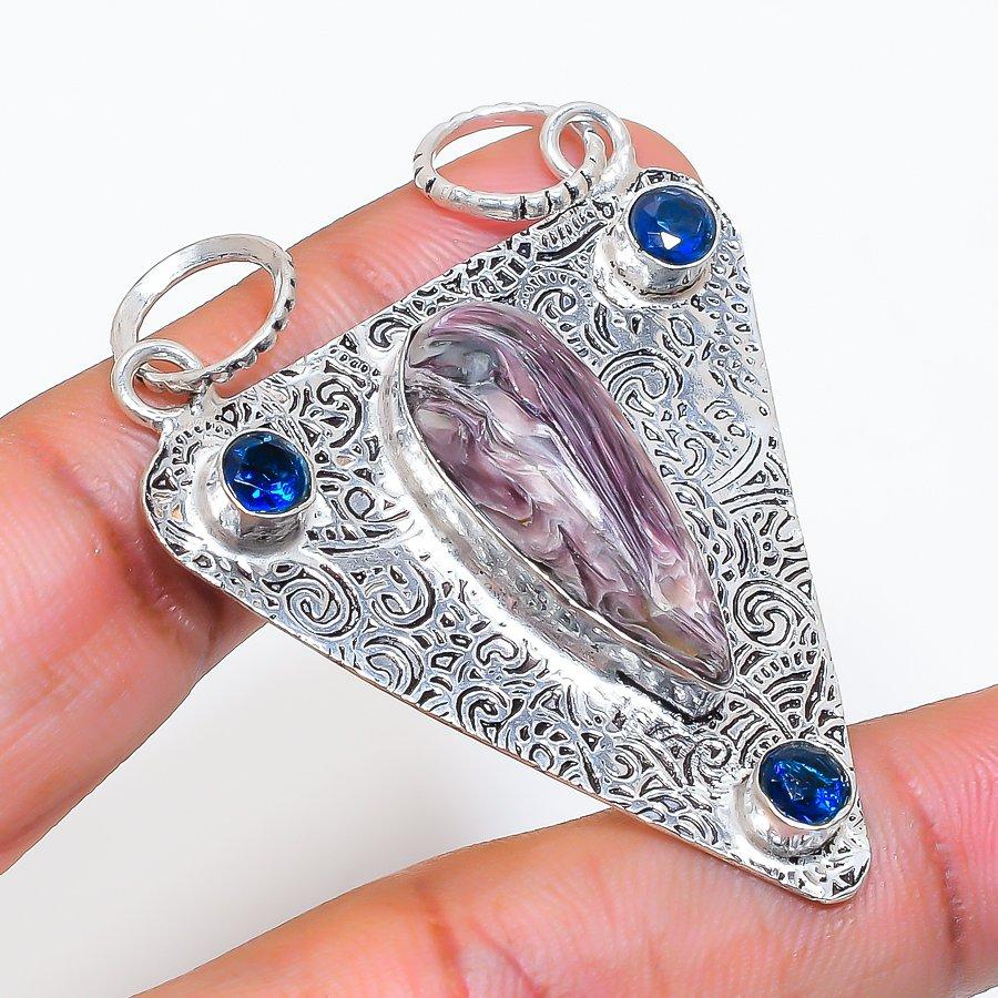 Natural Russian Charoite, Iolite 925 Sterling Silver Jewelry Pendant 2.29" ZS-380