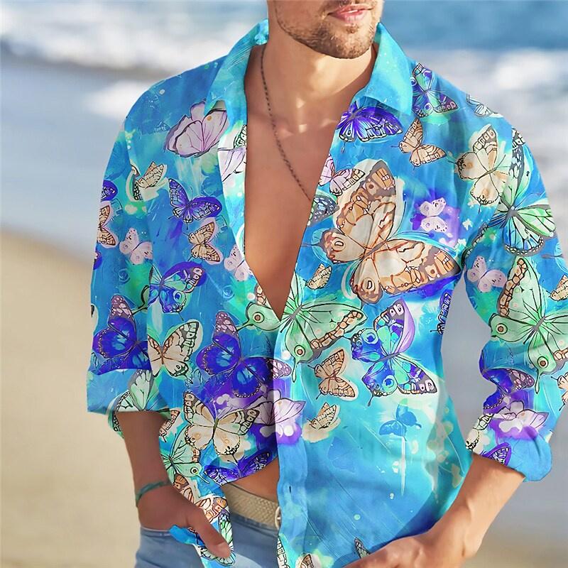Men's Shirt Hawaiian Floral Butterfly Color Spring Summer Fashion Trend Hot Sale Leisure Outdoor Vacation Plus Size