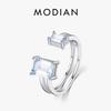 MODIAN 925 Silver Rectangle Emerald Cut Light Blue CZ Ring Delicate Adjustable Finger Ring For Women Girl Party Jewelry