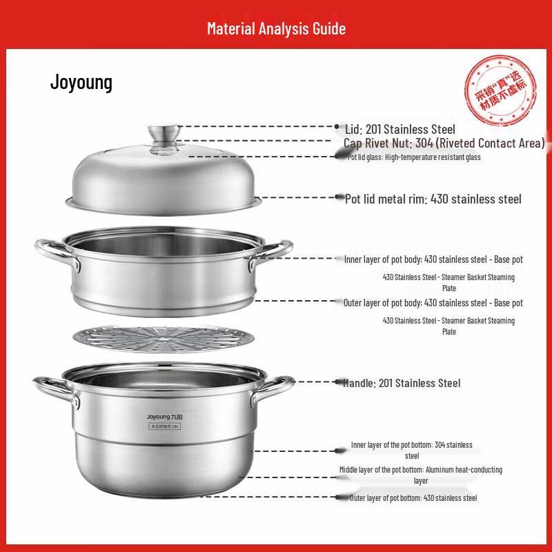 Joyoung 304 Stainless Steel 3-Tier Steamer Pot