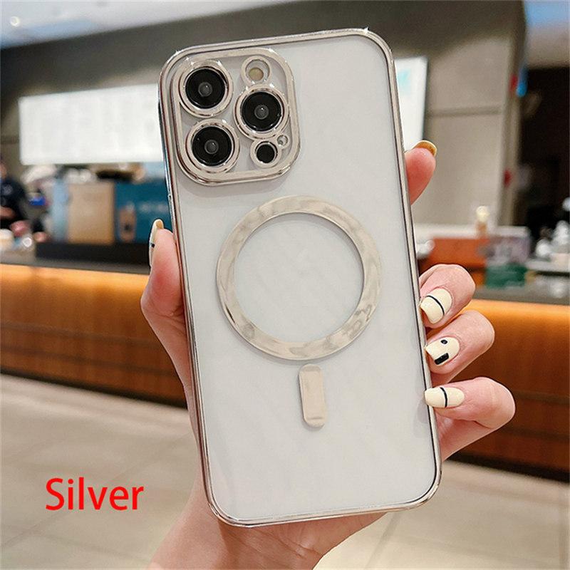 Luxury Plating Clear Magnetic For Magsafe Wireless Charge Case For iPhone 11 13 12 14 Pro Max Soft Silicone Cover