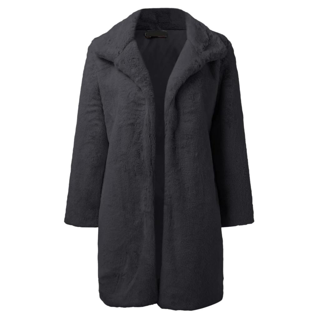 Women's Winter Faux Belt Pocket Plush Warm Jacket Notch Lapel Coat Outerwear Mid-Length