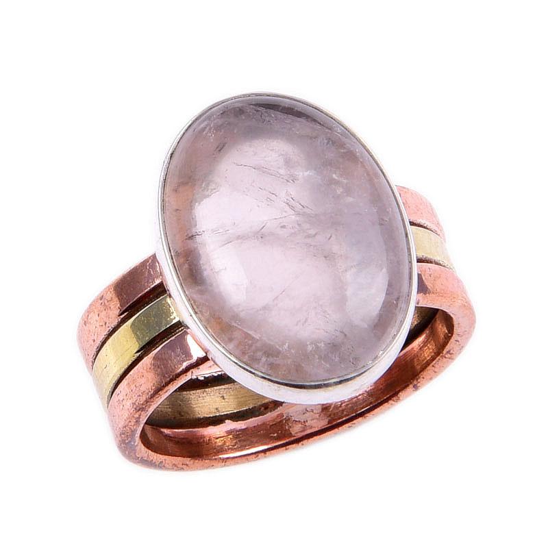 Natürlicher Rosenquarz Edelstein 925 Sterlingsilber Schmuck Zweifarbiger Ring S.6US V7E45