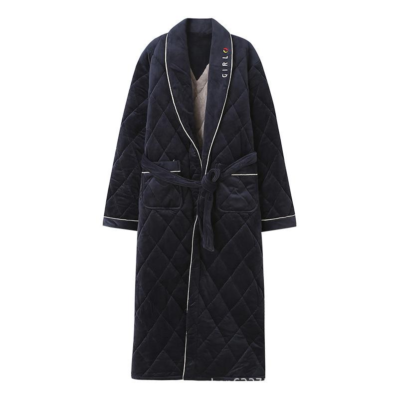Extra Long Winter Couple's Robe: Thick Quilted Velvet Bathrobe for Men & Women