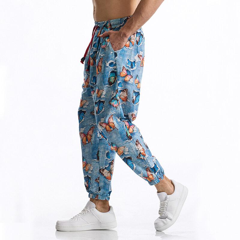Sommer Baumwolle Leinen Herren Lässige Kordelzug Grafikdruck Boho Tribal Vintage Hose Outdoor-Aktivitäten Hose Running Jogger