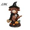 Cute Cow Sculpture Highland Figurine, Halloween Witch Pumpkin Skull Statue, Resin Scottish Compact Home Decor Ornament for Calf Lovers, Shelf, Tiered