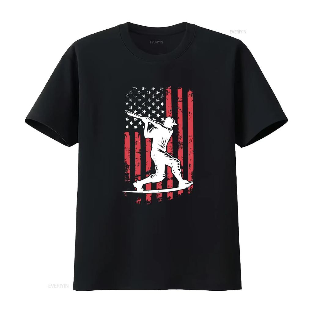 Baseball Player American Flag Graphic T-Shirt