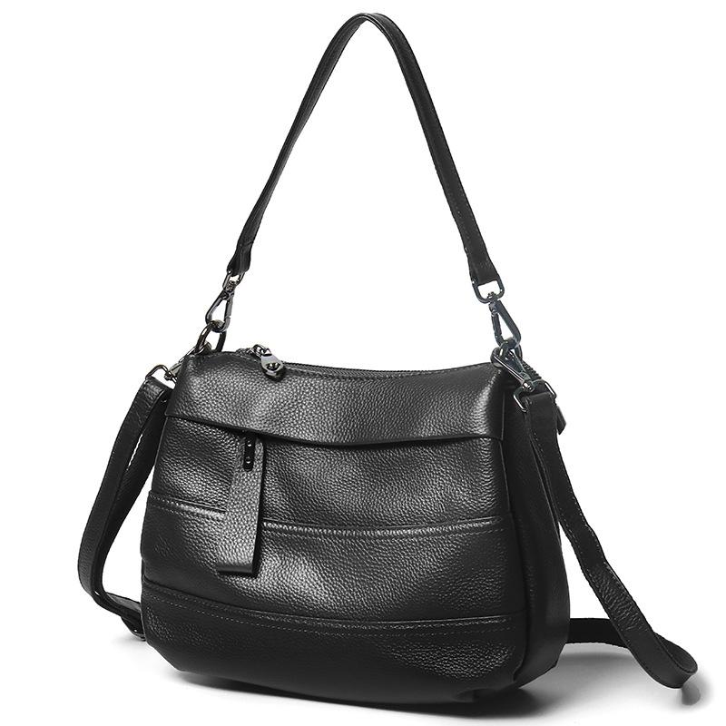 Simple Leather Women'S Bag Multi-Compartment Single Shoulder Messenger Bag Versatile First Layer Cowhide Soft Bag Double Shoulder Strap