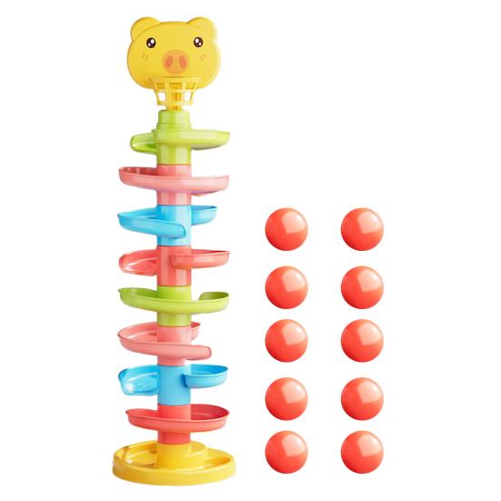 Kids Ball Drop Tower 2/3/5/7/9 Layers Cartoon Pig Marble Run Track Toy Toddlers Boys Girls Educational Rolling Ball Slide Toy