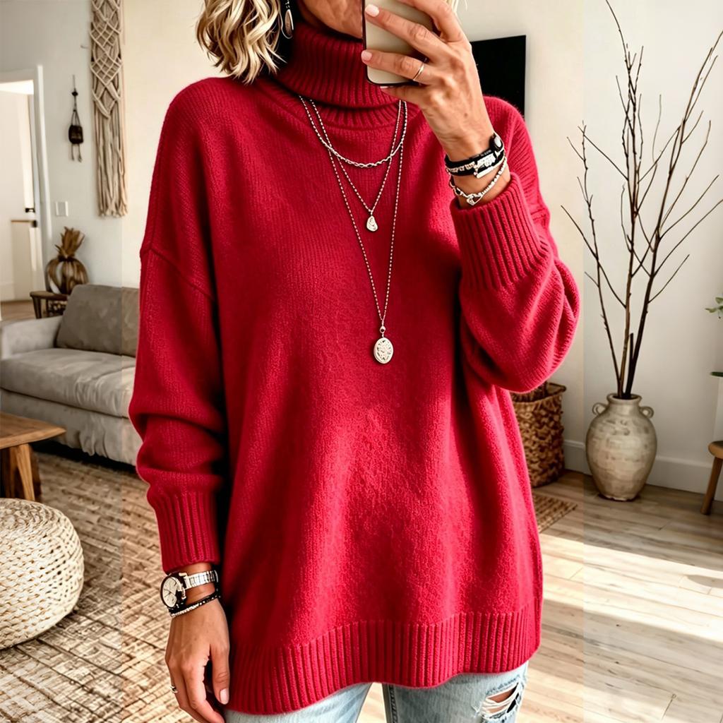 Women's Color Mock Neck Pullover Sweater Casual Knit Top for Everyday Wear