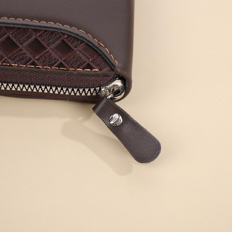 Herren Vintage PU Leder Geldbörse Reißverschluss Dreifach gefaltet Kurze Geldbörse Gewebtes Patchwork Multi Kartenhalter Münzfach Ausweisfenster Lässige Business Geldbörse
