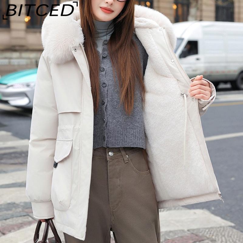BITCED Women's Winter Slimming Down Jacket with Fashionable Fleece Lining and Thick Fur Trim