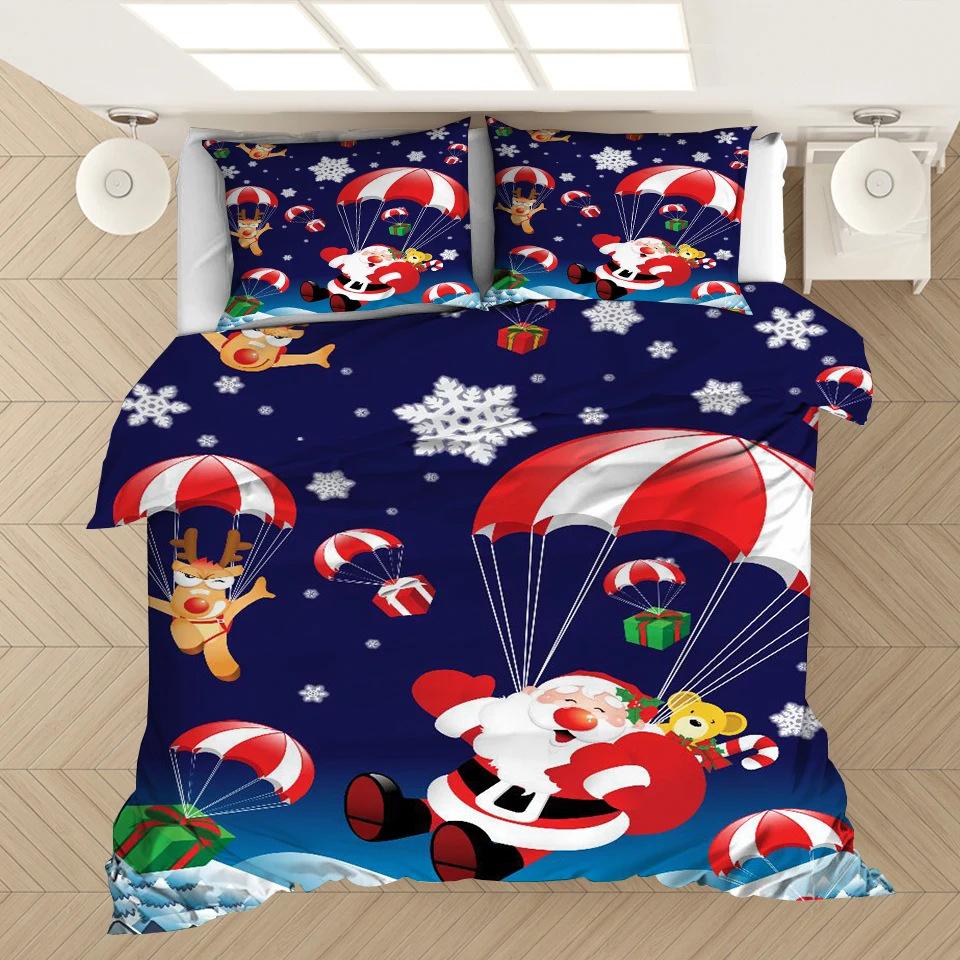 Weihnachts-Bettbezug Cartoon-Druck Bettwäsche-Set Mikrofaser Cartoon-Deckenbezug Mit Kissenbezügen Kindergeschenk