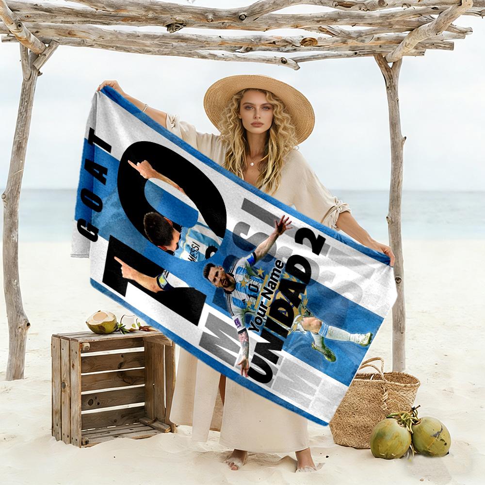 Football Messi Personalized Text Beach Towel High Absorbency & Quick-Dry Perfect for Traveling Yoga Camping and Swimming