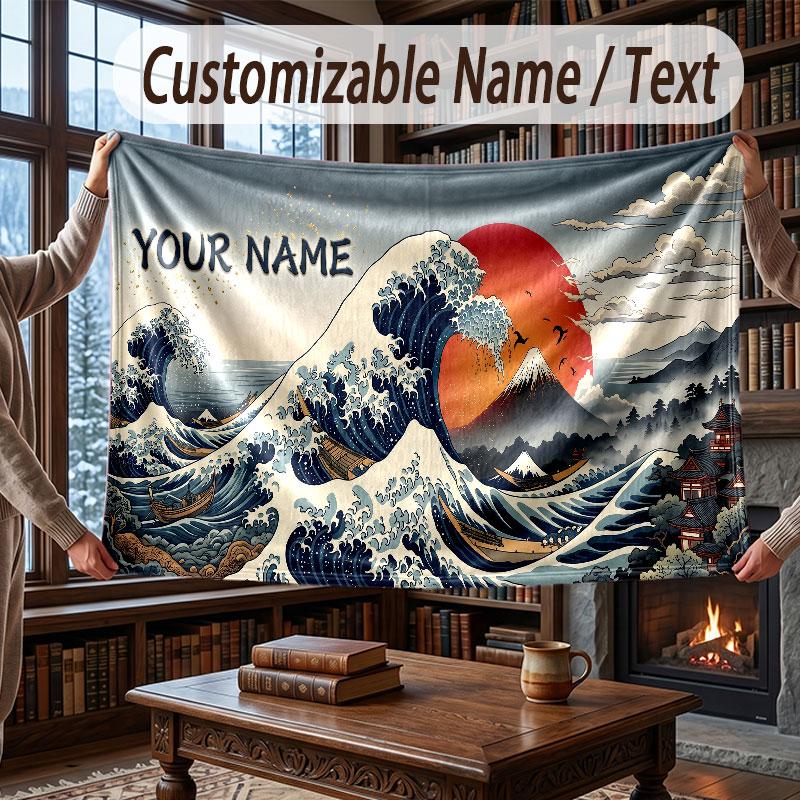 Octopus Sea Life Theme Throw Blanket Custom Name Text Personalized Blanket Soft Cozy Blanket for Home Sofa Bed
