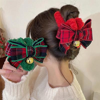 New Christmas Bell Bow Hair Clip Cute Hairpin Plush Hair Claw Back of The Head Headwear Hair Accessories