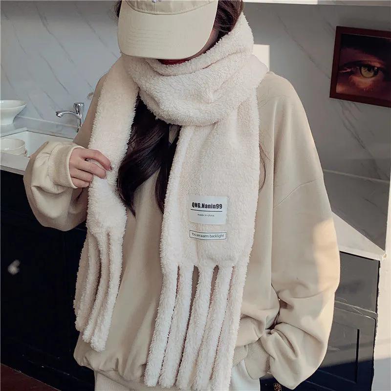 WTEMPO Fluffy Pocket Scarf Women's Autumn Winter Cute Girl Lamb Wool Warm Thick Cold-proof Windproof Plush Tassel Scarves