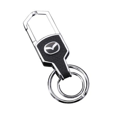 [HisAuto] Chaveiro de Couro Genuíno com Logo do Carro e Topo de Diamante, Chaveiro de Aço Inoxidável para Acessórios de Chaveiro (Mazda), Mazda