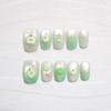 Ice Translucent Green Apple Glitter Press-On Nails with Cat Eye Art Stickers