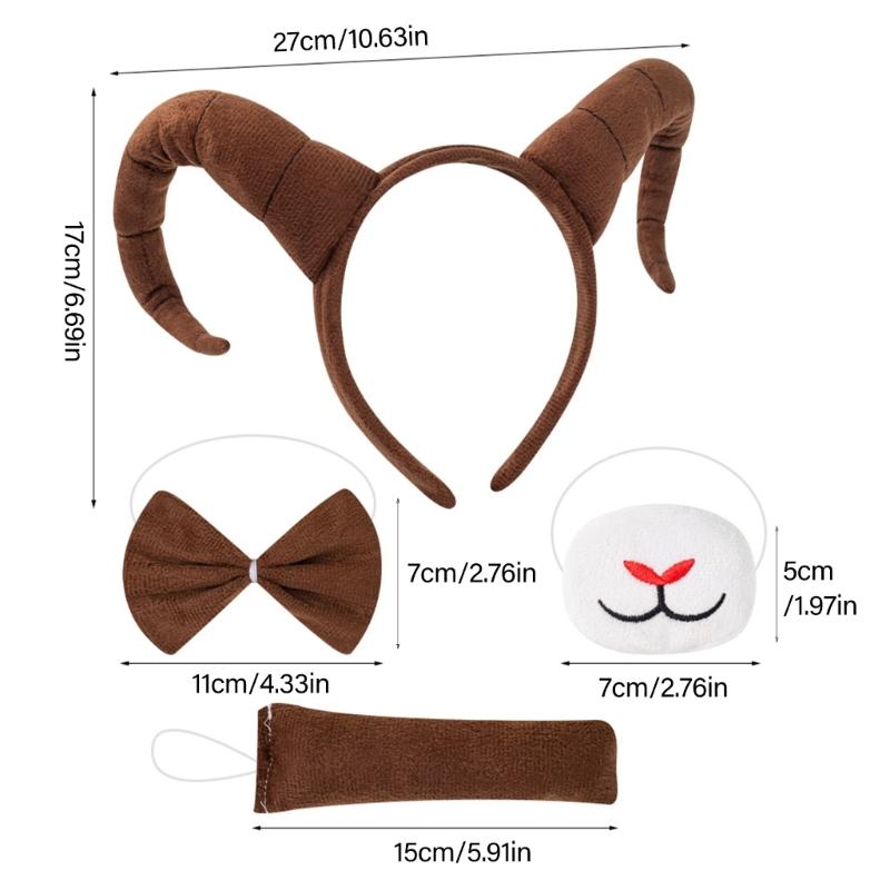 Set Costume Antilope 4 Pezzi Fascia con Orecchie di Antilope Coda Naso per Festa di Halloween Natale Costume Cosplay Animale per Bambini