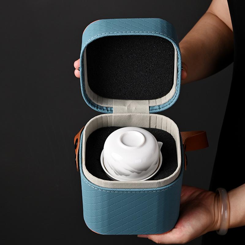 Suet jade Dehua white porcelain outdoor portable travel tea set business gift matching gift printing express cup