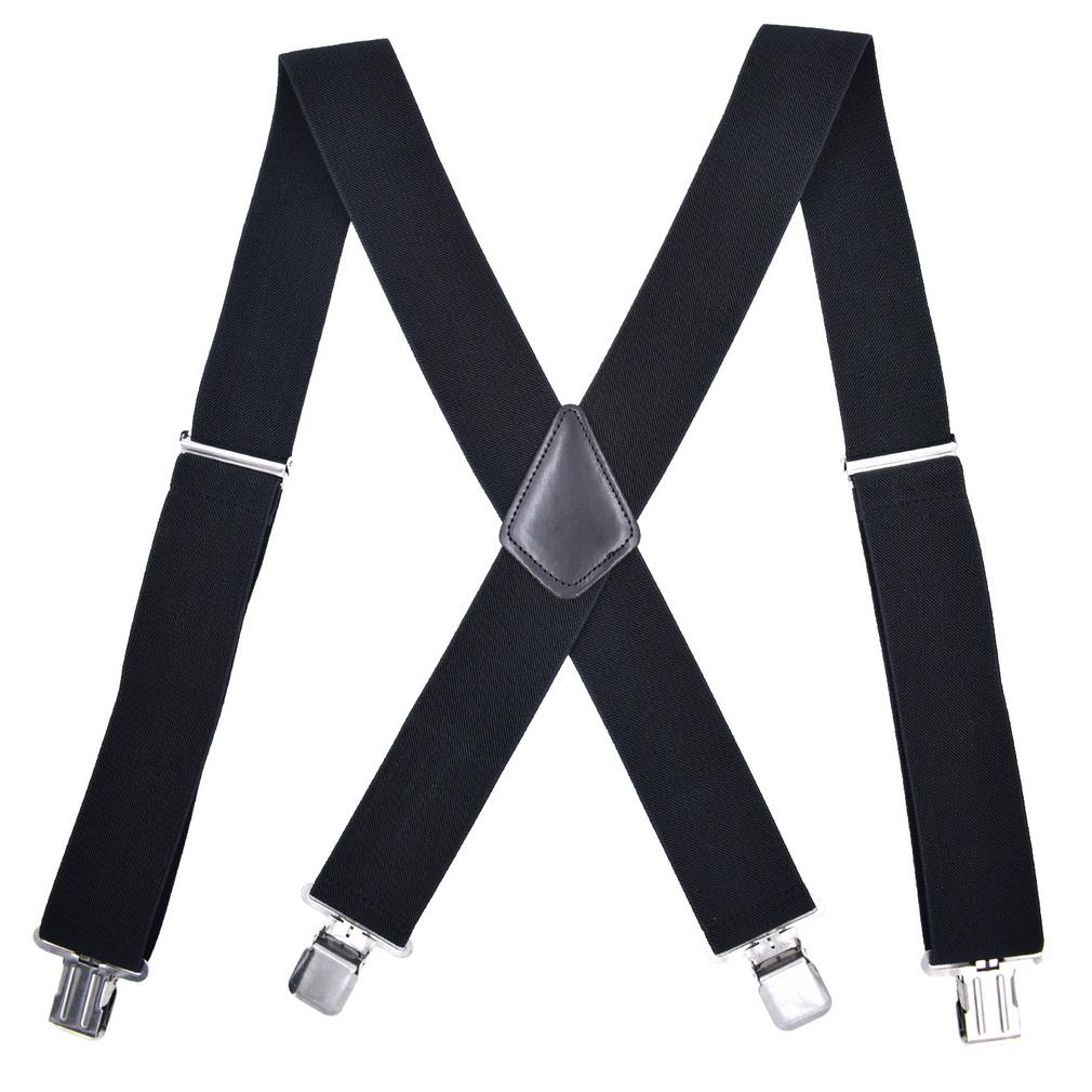 Men's 5CM Wide X-Back Suspenders Elastic 4 Clips Heavy Duty Adjustable Braces