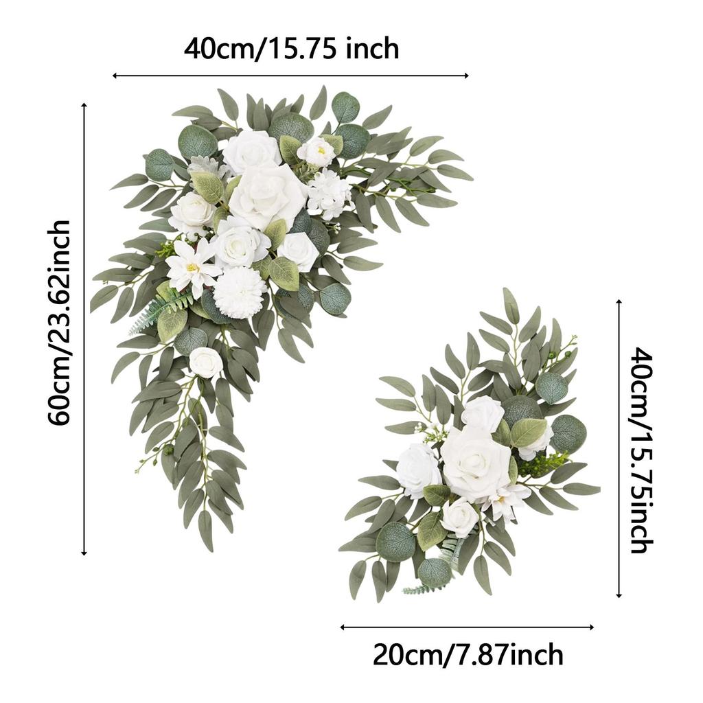 2Pcs Wedding Arch Flowers Decorative Artificial Floral Swag Door Lintel Green Leaves for Theme Arrangement Backdrop Greenery
