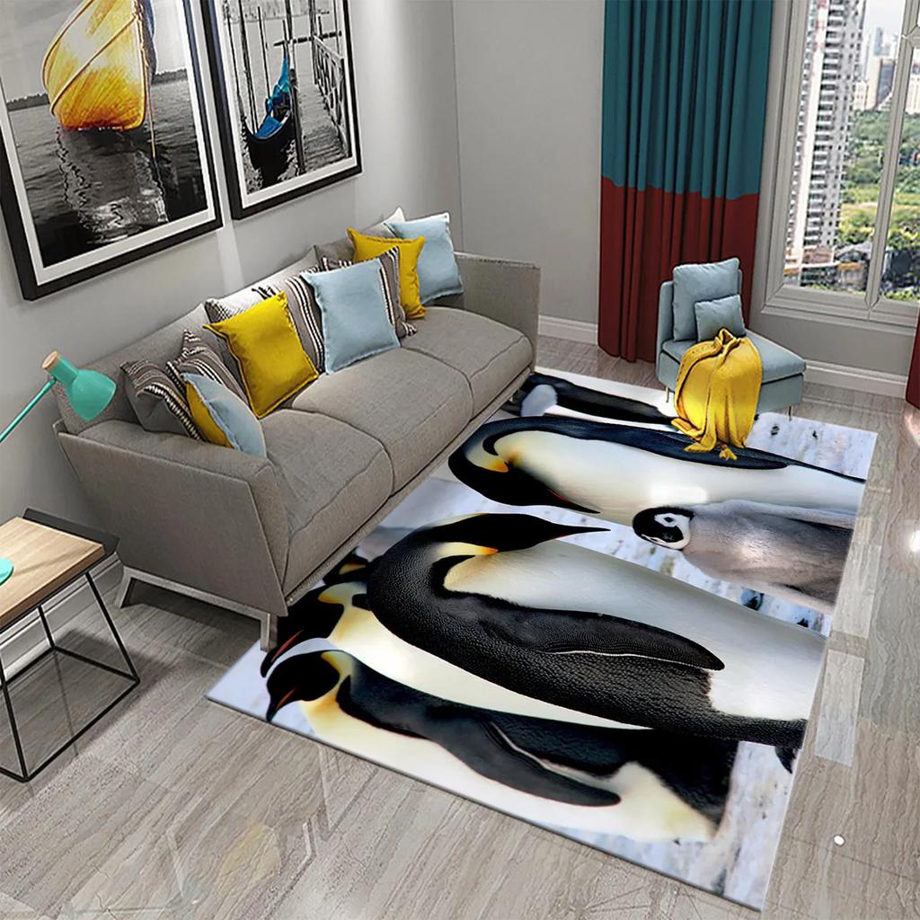 3D Cartoon Penguin Carpet Cute Animal Big Rug for Living Room Bedroom Comfortable Decor Floor Mat Area Rug Bathroom Non-slip Rug