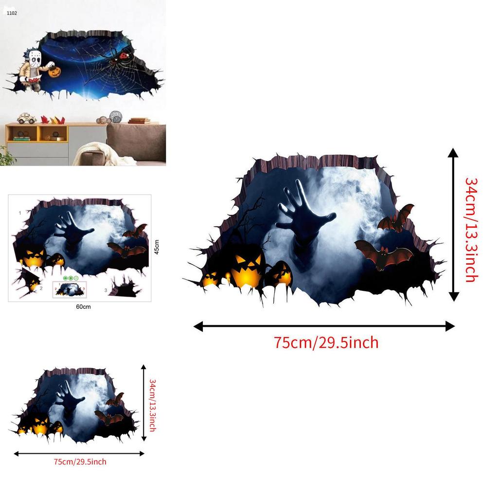 Horror 3d Wall Decal For Halloween Haunted House Decor Waterproof Pvc For Bedroom