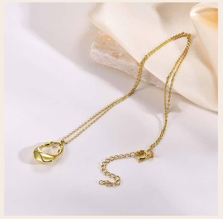 18K Gold Plated Pendant Necklace For Women, Hollow Irregular Statement Necklace Trendy Jewelry