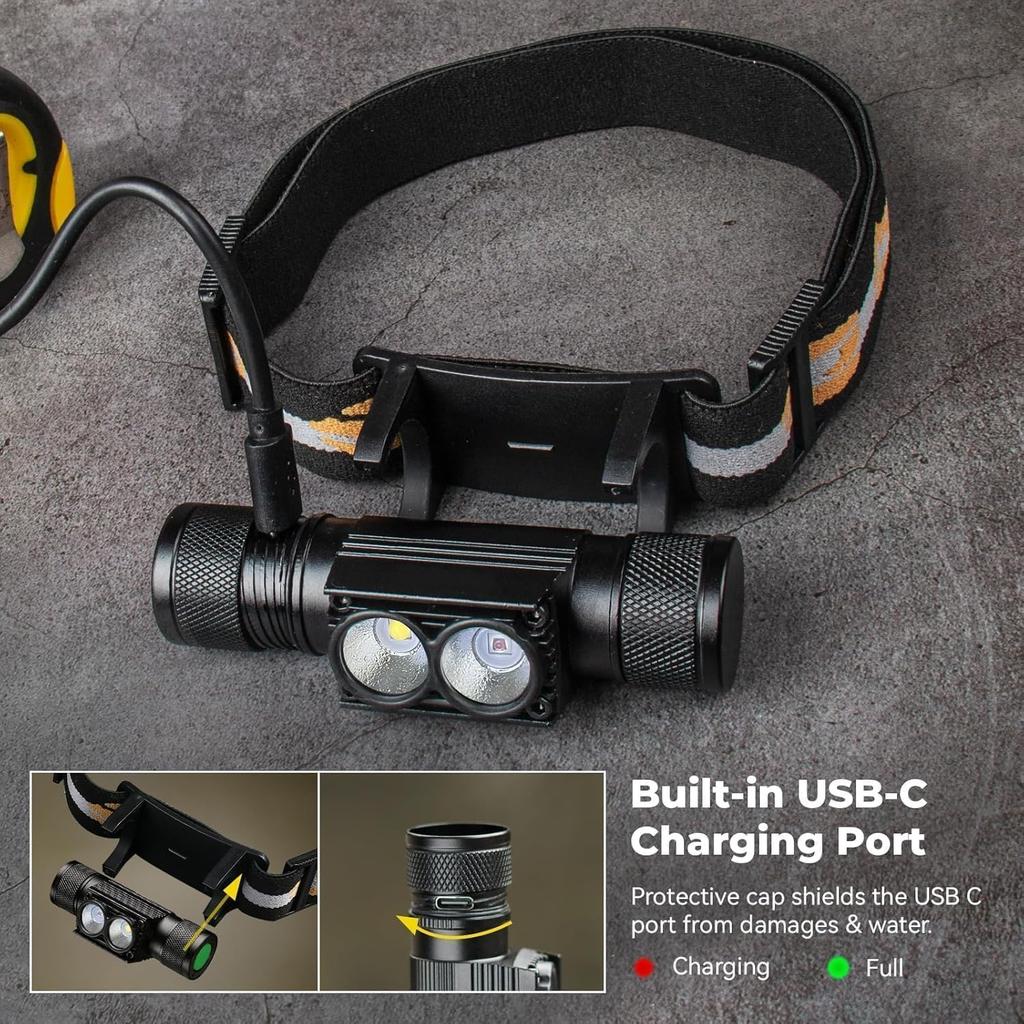 Sofirn D25LR Powerful and Lightweight Head Flashlight with Bright White and 660nm Deep Red USB IP68 for and Hunting Headlamp, Light, Rechargeable,