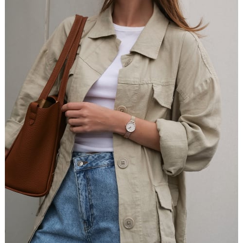 [Official Shop/2-Year Warranty/Authentic Import] Daniel Wellington DW Women's Petite Pressed Melrose Watch, 24mm, Stylish, Popular, Cute Mesh Watch, P