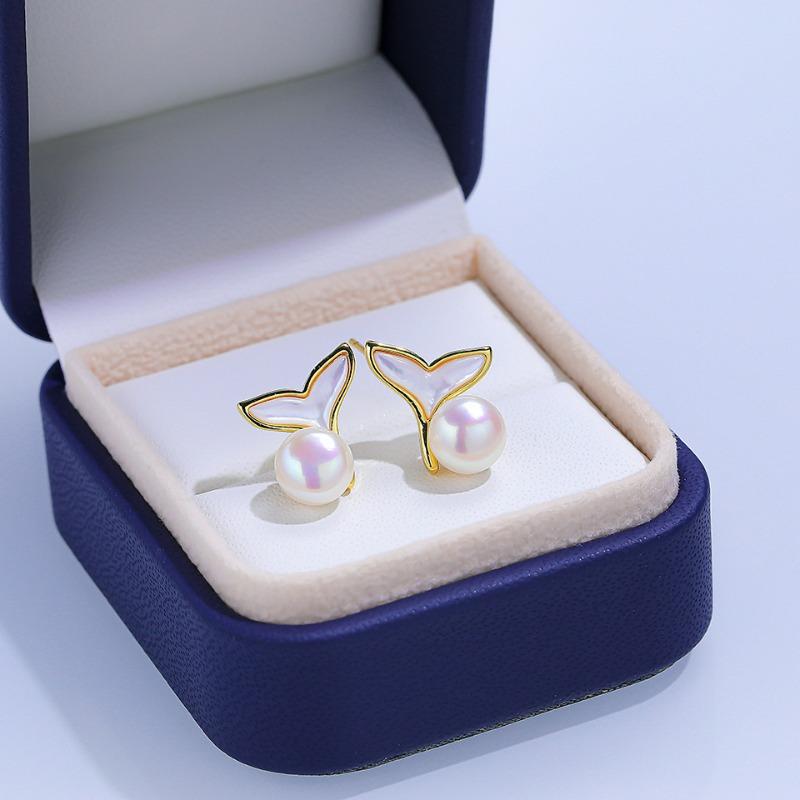 Natural Freshwater Pearl Stud Earrings S925 Sterling Silver Earrings Fritillary Zircon Pearl Earrings Light Luxury High Sense