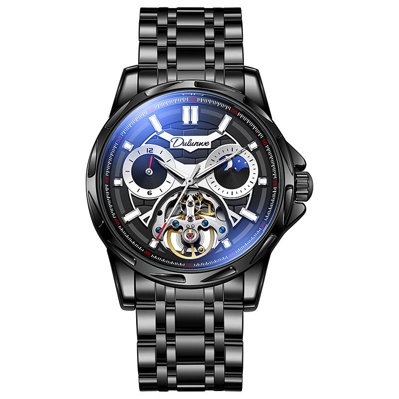 Tourbillon Skeleton Moon Phase Mens Watches Top Brand Luxury Stainless Steel Luminous Automatic Mechanical Watch