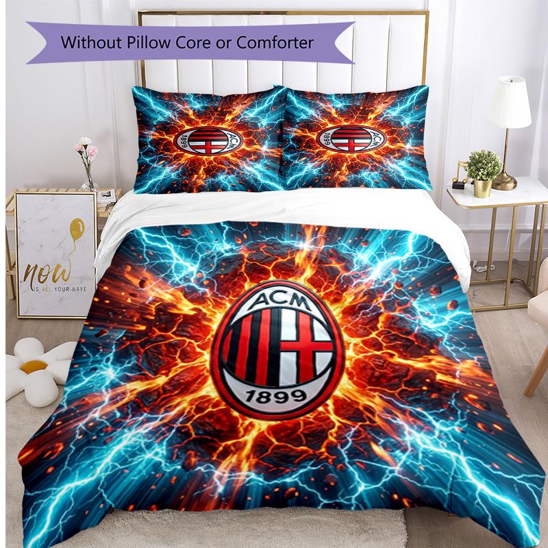 AC Milan Pattern Printed 3PCS Bedding Set Soft Skin-Friendly Washable Duvet Cover & Pillowcases Set All Season Bedroom
