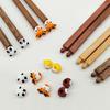 1 Pair Cute Animals Long Chopsticks Wooden Household Chopsticks Reusable Solid Color Baby Training Chopsticks Kitchen Tableware
