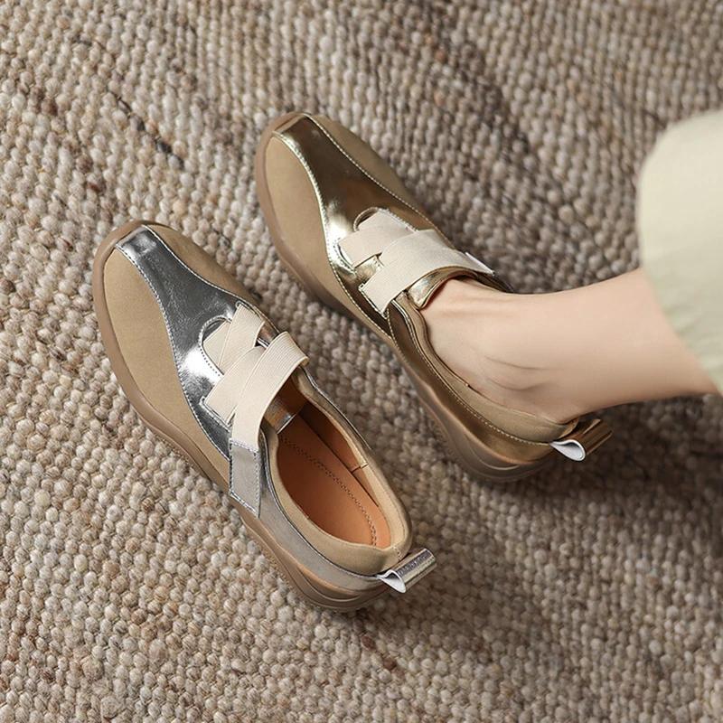 Fashion NEW Autumn Women Shoes Split Leather Shoes for Women Round Toe Thick Heel Shoes Mixed Colors Hook&loop Sneakers German Trainer