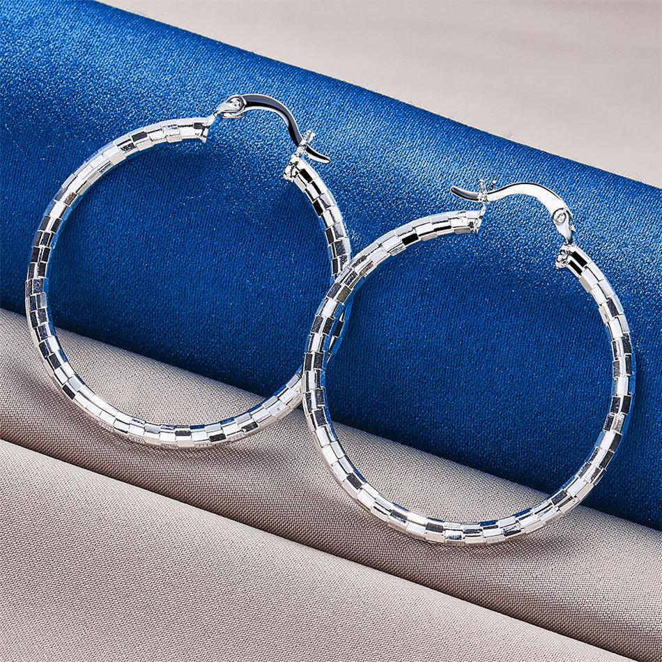1 Pair of 925 Sterling Silver 40mm Exquisite Round Hoop Earrings for Women Jewelry Fashion Party Gift Accessories