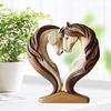 Horse Sculpture 2D Flat Wooden Horse Statue Snuggle Pose Animal Ornament Tabletop Display Room Home Table Decor Ornaments Prop